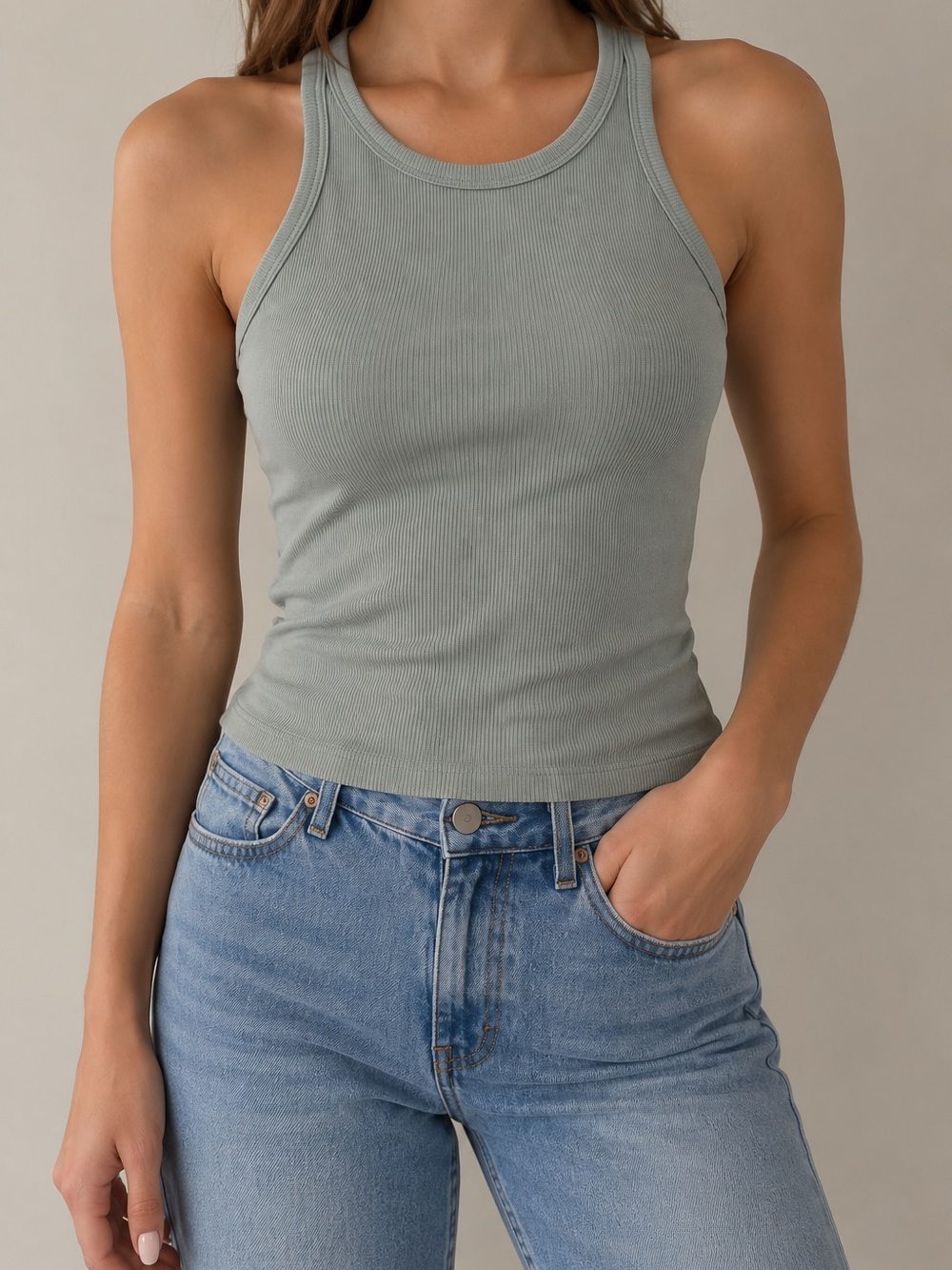 Yogalicious Ribbed Racerback Tank - Sage Green